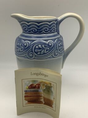Longaberger American Craft Originals  Embossed Cornflower Blue Pottery Pitcher
